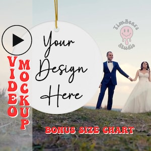 Round Ornament Video Mock up- Circle Ornament Size Chart -Ornament Video Mock Up & Size Chart Bundle - First Year Married Ornament Mockup