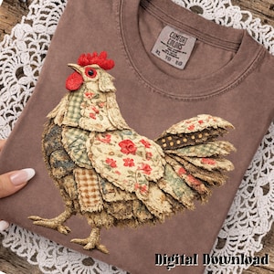 Vintage Patchwork Hen PNG, Farmhouse Chicken Clipart, Primitive Quilt Chicken Design, Rustic Country Hen Artwork *This is not a pattern*