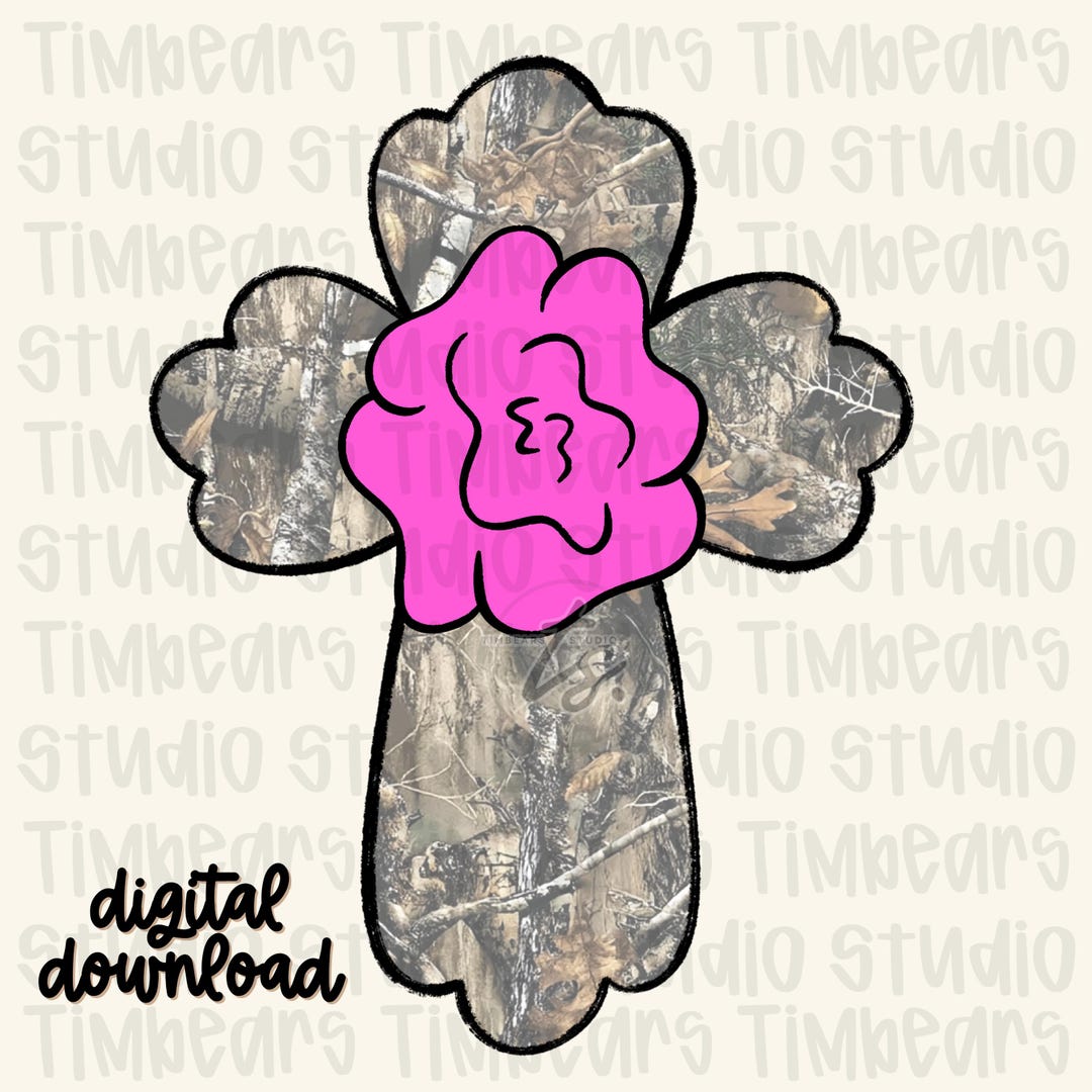 Camo Cross PNG, Camo Cross PNG With Pink Flower | Christian Sublimation ...