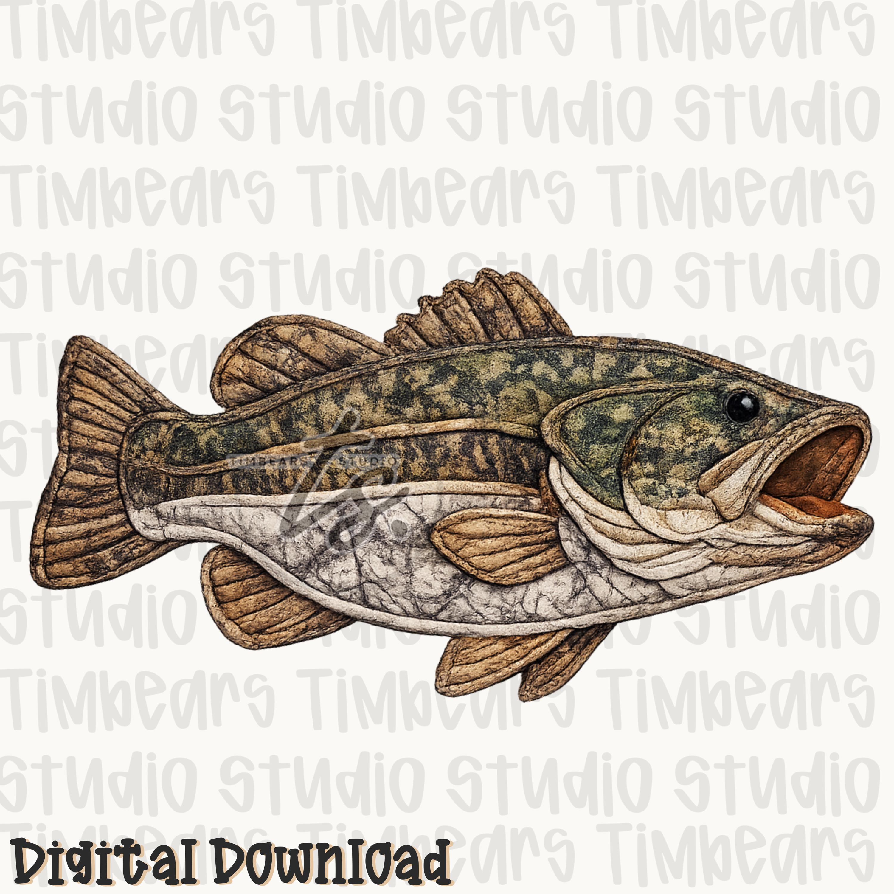 Camo Bass Fish Applique Design PNG, Hunting Quilt Patchwork Fish ...