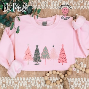 Pink Christmas Tree Sweatshirt - Pink Christmas - Minimalist Christmas, Boho Pink Christmas Sweatshirt , New Boho, Gift for Her, Retro Pink