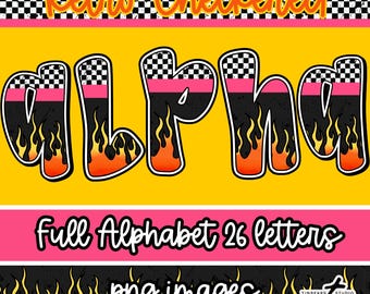 Retro Checkered Alpha Set, Yallternative Alpha Set, Racing Design, Flame png, Racing Mama, Bright Color Doodle Alpha Set, Trendy Alpha