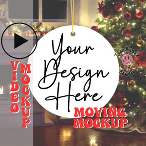 Christmas Ornament Video Mock up- Video Mock Up Round Ceramic Ornament - Christmas Ornament Video MP4 & PNG Mock Up -Fireplace Ornament Mock