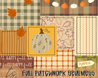 Motivo patchwork di zucca senza soluzione di continuità, motivo patchwork autunnale PNG, patchwork autunnale, motivo patchwork a quadretti, motivo senza soluzione di continuità autunnale