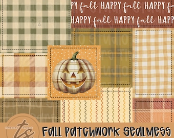 Motivo patchwork autunnale senza cuciture, motivo patchwork autunnale PNG, patchwork di zucche, motivo patchwork a quadretti, motivo patchwork autunnale senza cuciture