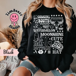 Retro Western Cowgirl Lainey Sweat Shirt- Watermelon Moonshine - Country Music Sweater - Cowgirls Sweat shirt -Unisex Heavy Blend Sweatshirt