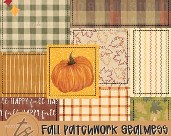 Motivo patchwork autunnale senza cuciture, motivo patchwork autunnale PNG, patchwork di zucche, motivo patchwork a quadretti, motivo patchwork autunnale senza cuciture
