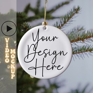 Ornament Video Mock up- Video Mock Up Round Ceramic Ornament - Christmas Ornament Video MP4 & PNG Mock Up