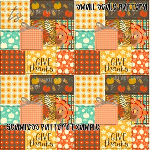 Fall Patchwork Seamless Pattern, Give Thanks PNG, Fall Patchwork, Pumpkin Pattern, Seamless Fall Pattern, Boho Fall
