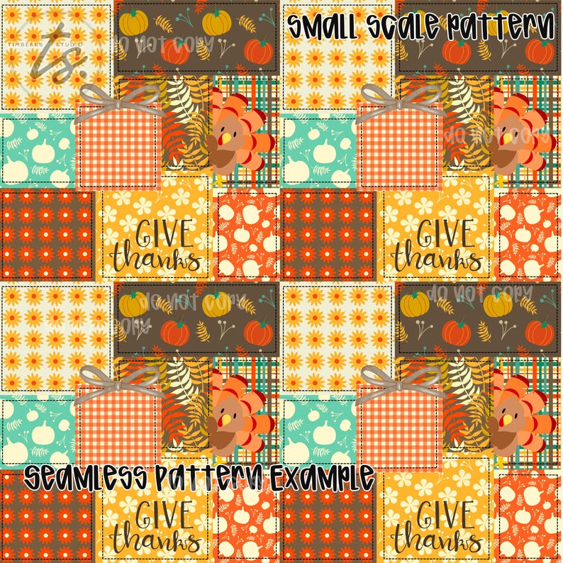 Fall Patchwork Seamless Pattern, Give Thanks PNG, Fall Patchwork, Pumpkin Pattern, Seamless Fall Pattern, Boho Fall