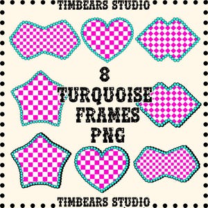 Western Frame PNGs -Turquoise Frames Clipart, Marquis frames, Checkered Frames, Cowgirl Cowboy Design Elements, Retro Checkered Frames