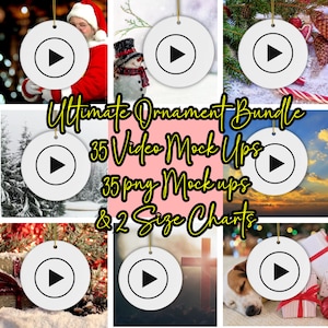 Ultimate Ornament Video Mock Bundle -35 Video Mockups 35 PNG Mock ups 1 Ornament Size Chart - Only Round Ornament Bundle You Need - MP4
