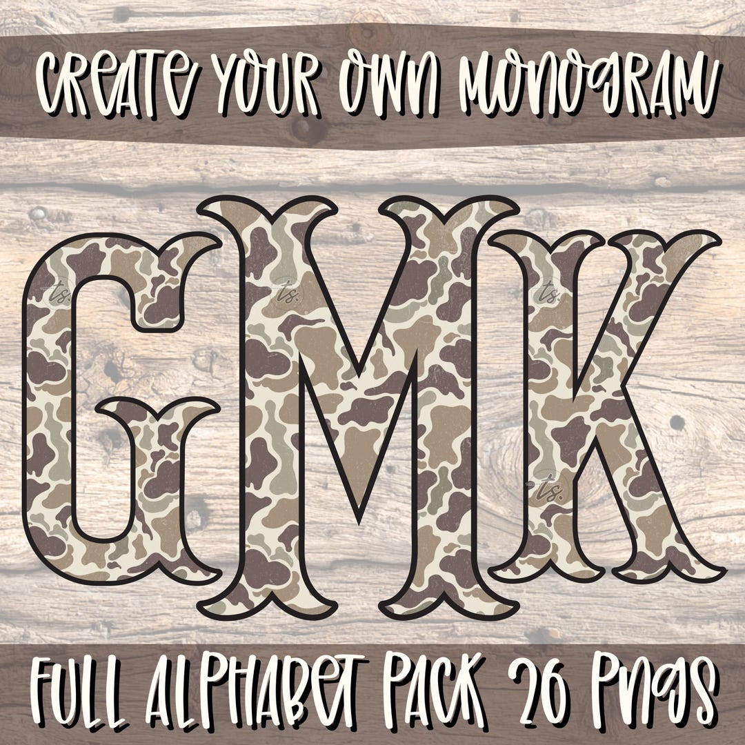 Camo Fishtail Monogram Alphabet PNG Bundle | Hunting Camo Letter Set ...