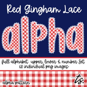 Preppy Red Gingham Alphabet Set, Southern Alpha Set, PNG Alpha Set, Summer Alpha,  Digital Download, Lace Alphabet Set