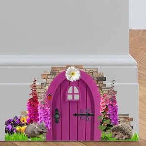 Pink Spring fairy door home wall sticker, decal, home decor, wonderland sticker, fairies village, indoor fairy village