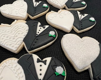 Custom Double Heart Wedding Cookies – Bride and Groom Favors