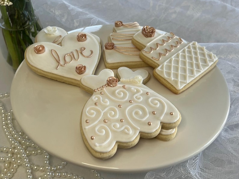Rose Gold Wedding Cookies – Hand-Painted Metallic Sugar Cookies image 6