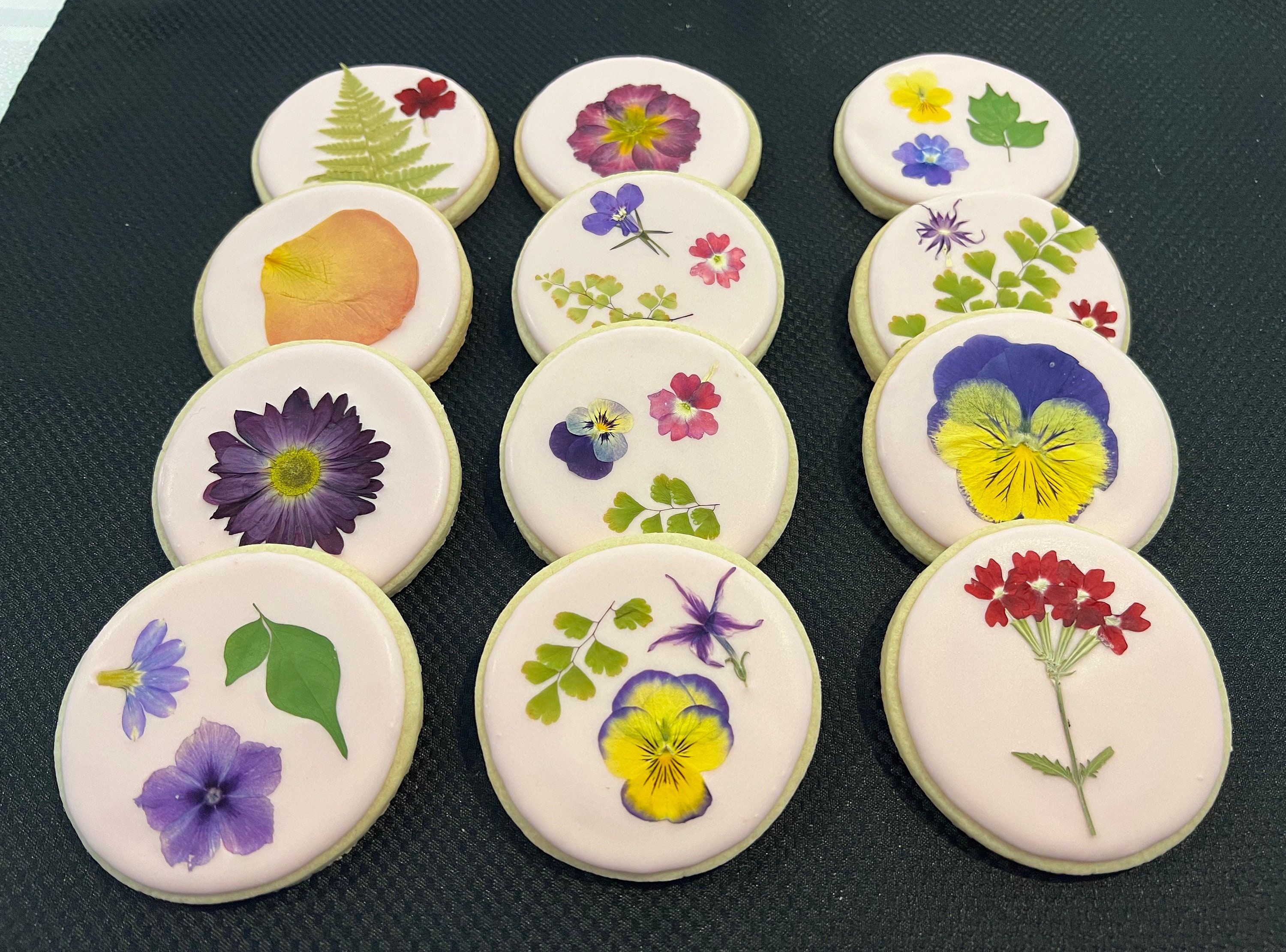 Pressed Flower Decorated Sugar Cookies Edible Flower Etsy