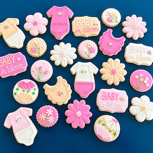 Baby in Bloom Cookies – Baby Shower Favors, Custom Sugar Cookies, Baby Girl or Boy Shower, Elegant Floral Cookies