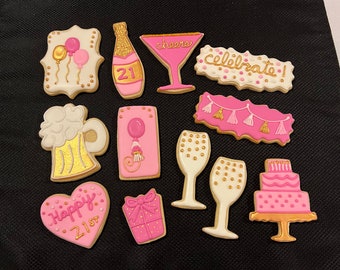 Beautifully Decorated 21st Birthday Decorated Sugar Cookies