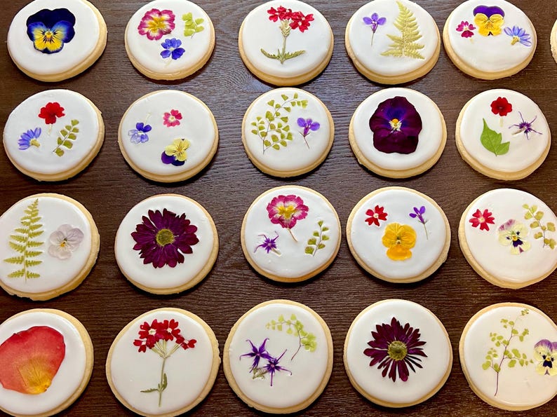 Pressed Flower Wedding Cookies – Edible Flower Sugar Cookies image 1