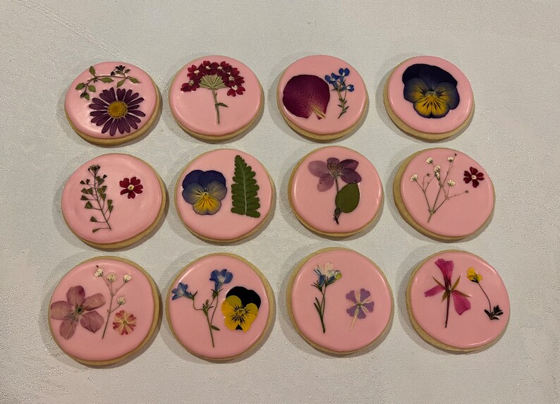 Pressed Flower Decorated Sugar Cookies Edible Flower Etsy