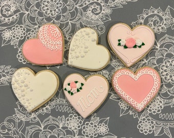 Beautiful Floral Mothers Day Decorated Sugar Cookies, Heart Mothers Day Cookies, Mothers Day Cookie Gift, Wedding Favors, Shower Favors