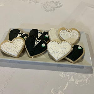 Beautiful Bride and Groom Heart Decorated Sugar Cookies, Wedding Favors, Bridal Shower Favors, Bachelor Party Favors