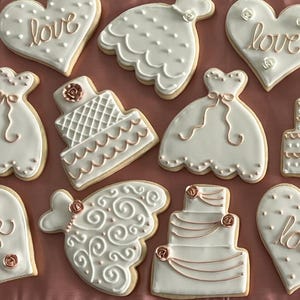 Elegant Custom Wedding Cookies | Bridal Shower Favors | Decorated Sugar Cookies | Event Treats | Luxurious Rose Gold Designs