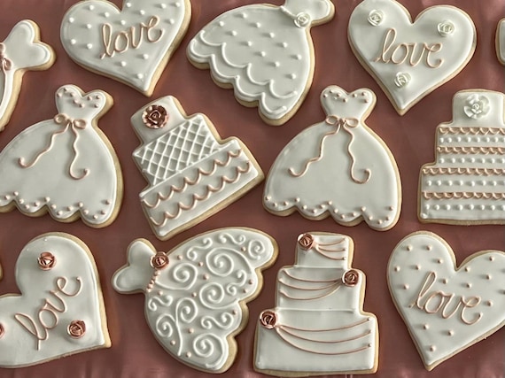 Rose Gold Wedding Cookies – Hand-Painted Metallic Sugar Cookies