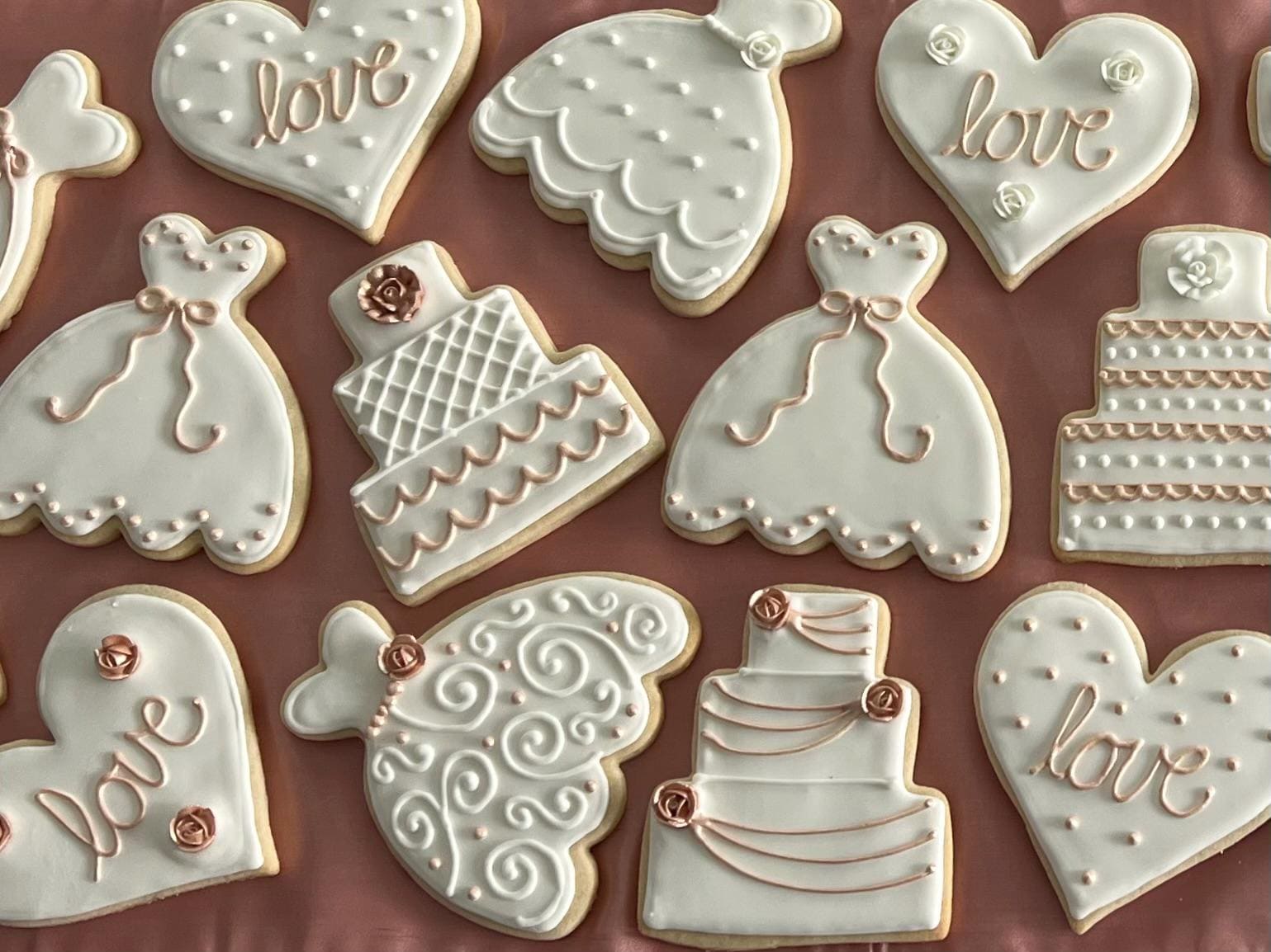 Rose Gold Wedding Cookies - Hand-Painted Metallic Sugar Cookies