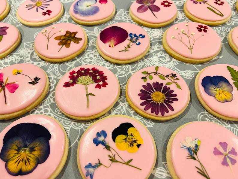 Pressed Flower Wedding Cookies – Edible Flower Sugar Cookies image 11
