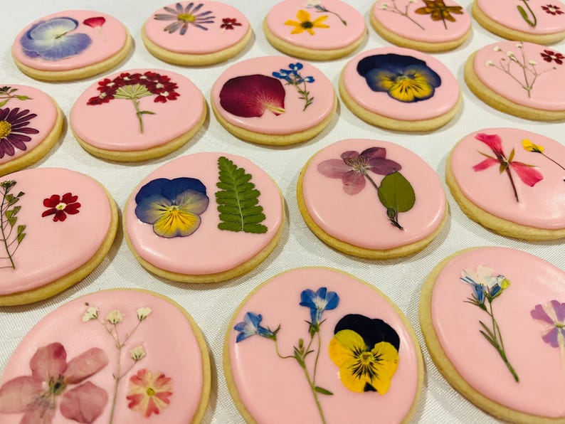 Pressed Flower Wedding Cookies – Edible Flower Sugar Cookies image 6