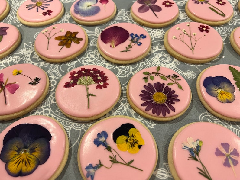 Pressed Flower Decorated Sugar Cookies Edible Flower Etsy