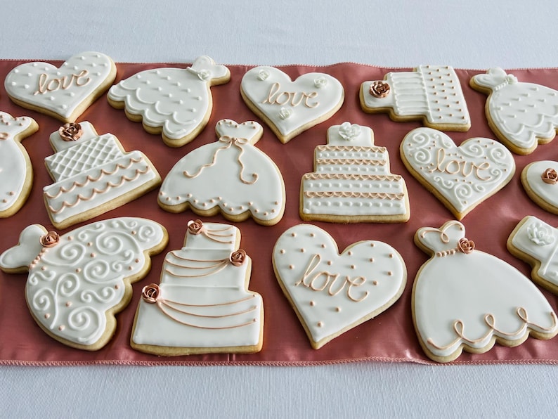 Rose Gold Wedding Cookies – Hand-Painted Metallic Sugar Cookies image 3