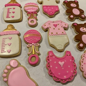 Teddy Bear Baby Shower Decorated Sugar Cookies with gold accents, New Baby Cookies, Baby Gift, Baby Shower Favors