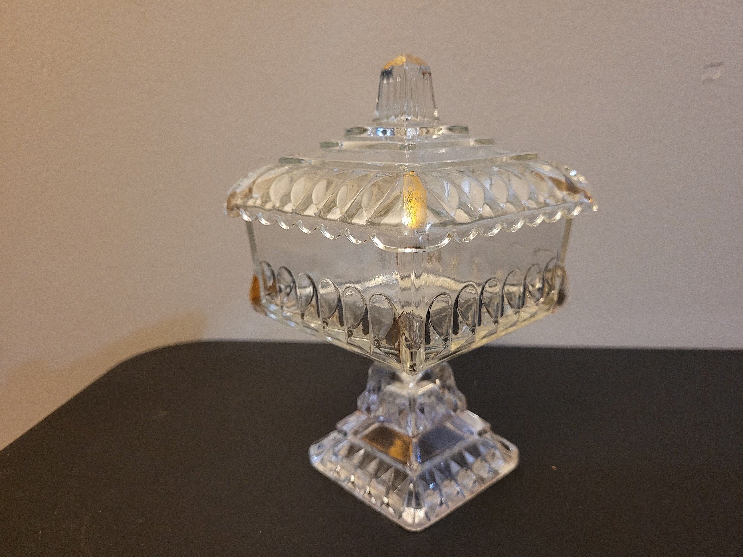 Vintage Clear Glass Wedding Cake Box with Gold Trim / Etsy