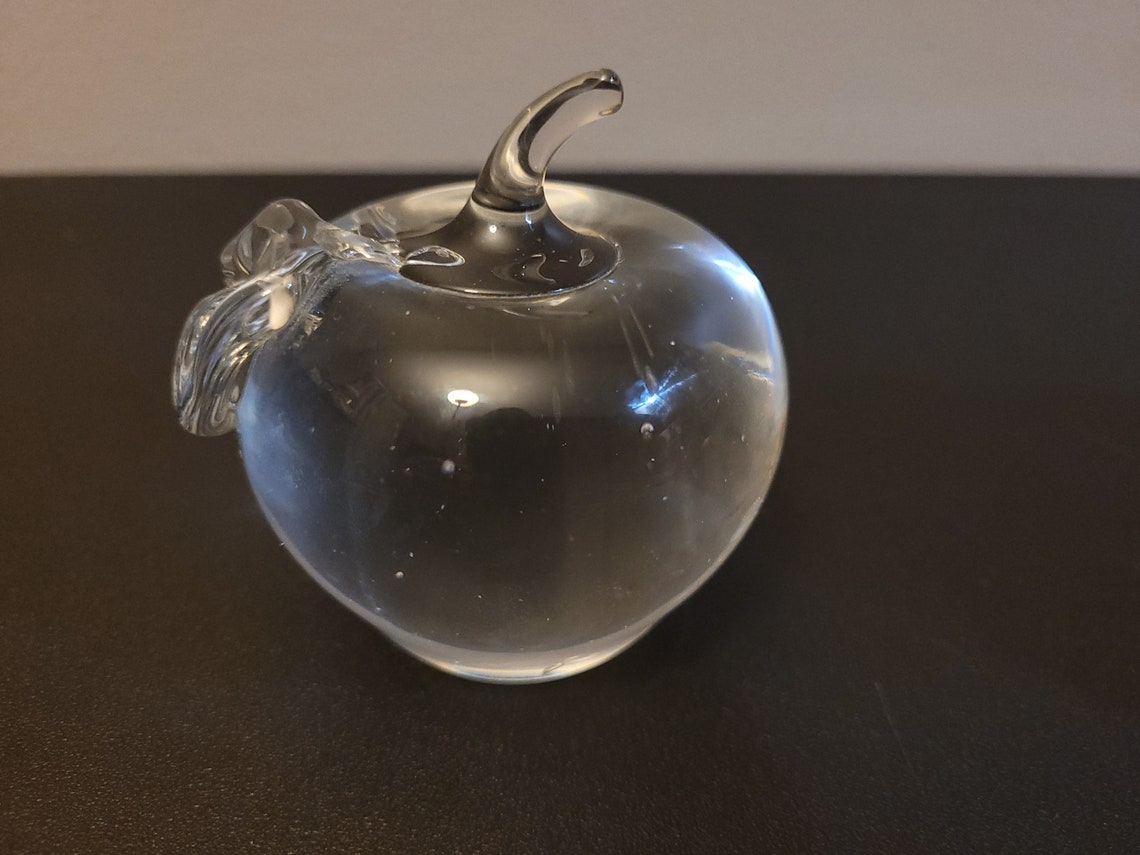 Crystal Clear Glass Apple Paperweight with Leaf Detail Etsy
