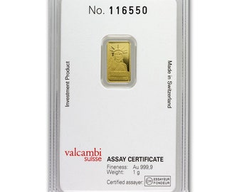 1 Gram 999.9 Fine Gold Bullion Bar 24k LIBERTY Valcambi Credit Suisse (TEP) 1985