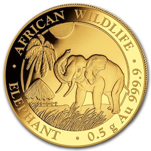 0.5 gram 999.9 Fine Gold Bullion 24k AFRICAN ELEPHANT Coin 2017