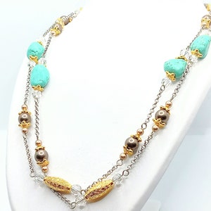 Brighton Genuine Blue Turquoise Gemstones Multicolor Designer Chain Necklace w/Lobster Clasp