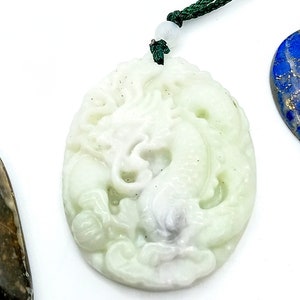 Genuine White Carved Dragon Jadeite Jade Pendant Necklace