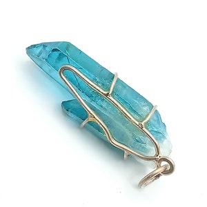 Genuine Blue Natural Aqua Aura Shard 925 Sterling Silver Pendant