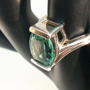 Large Genuine 10.5 x 7 Cushion Cut Green w/Slight Blue Spinel 925 Silver Gemstone Ring