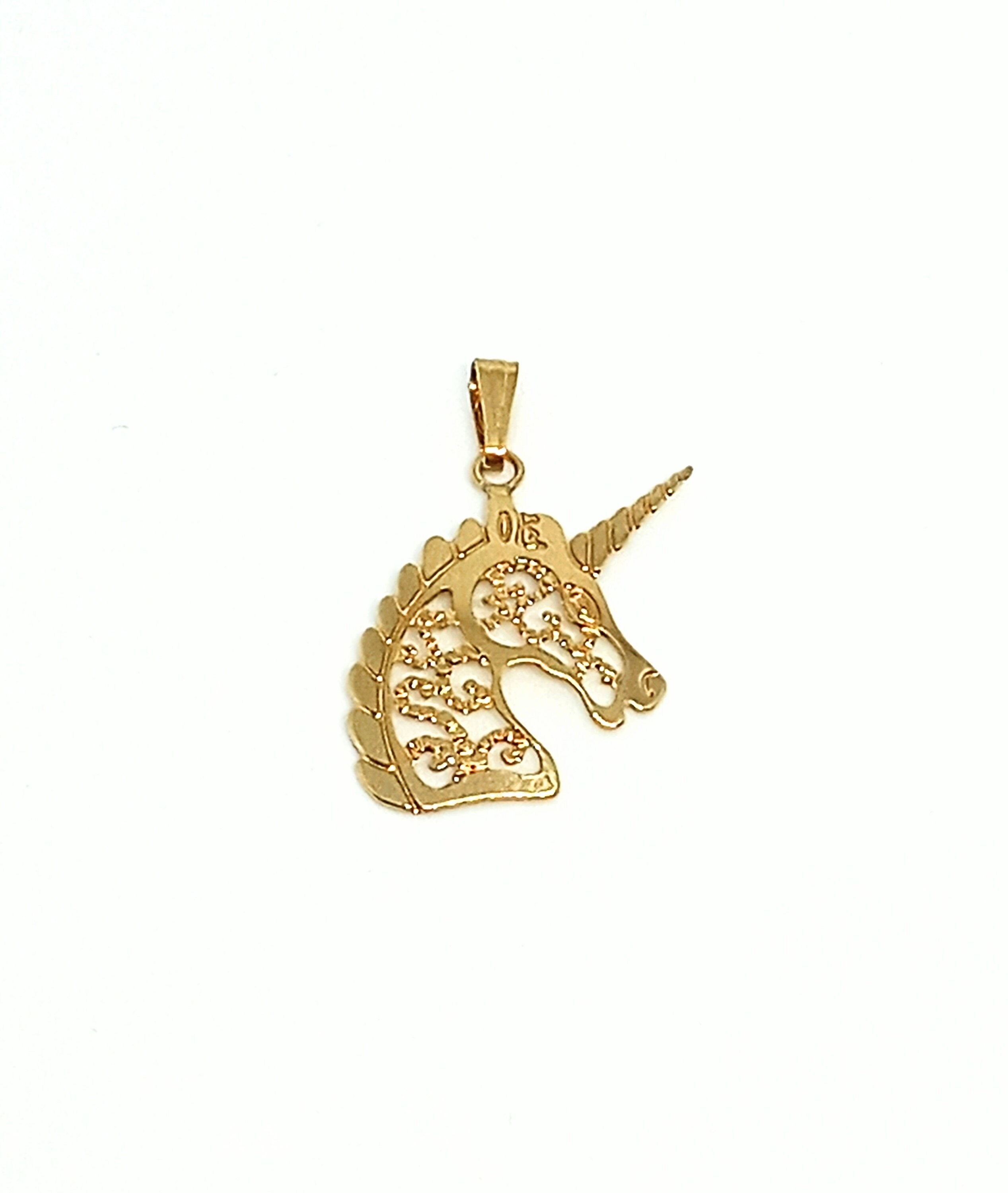 Solid 10k Yellow Gold Unicorn Pendant 