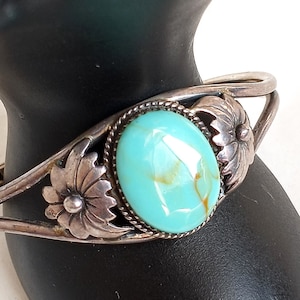 Bluish & Green Big Natural Turquoise Gemstone on .925 Sterling Silver Designer Bracelet-Rare!