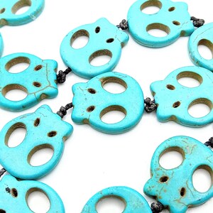 Blue Natural Turquoise Gemstone Carved Beaded Skull Necklace