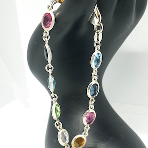 Authentic Milor Multicolor Faceted Gemstones .925 Silver Chain Link Bracelet