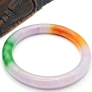 Genuine Vintage A~Grade Natural Jadeite Jade Multi-Colored Bangle Bracelet