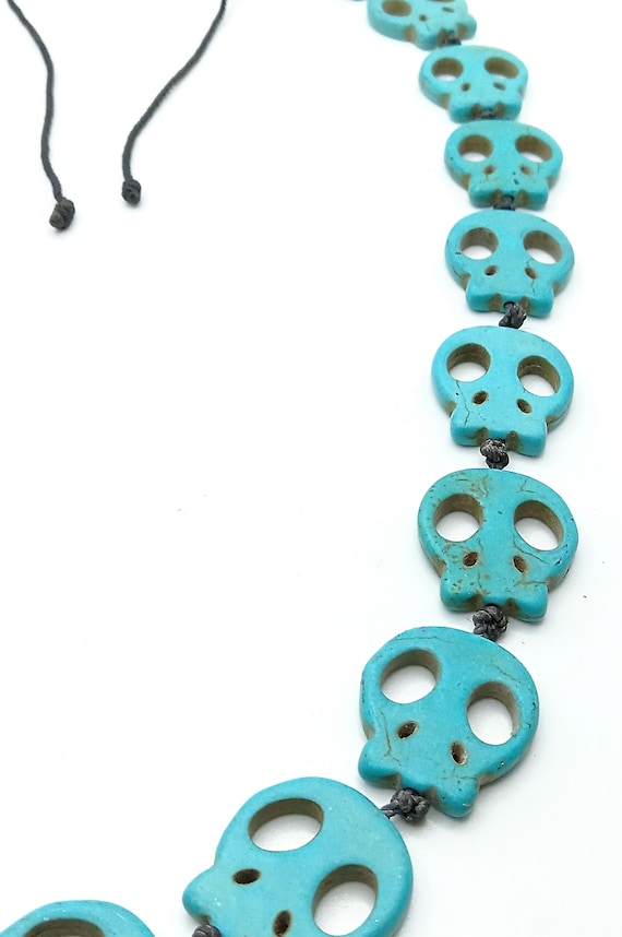 Blue Natural Turquoise Gemstone Carved Beaded Skull Necklace View 3